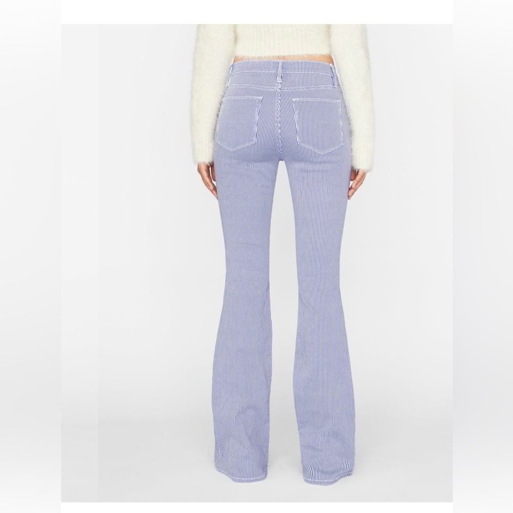 Frame jeans. Blue and white pinstripe / seersucker style.